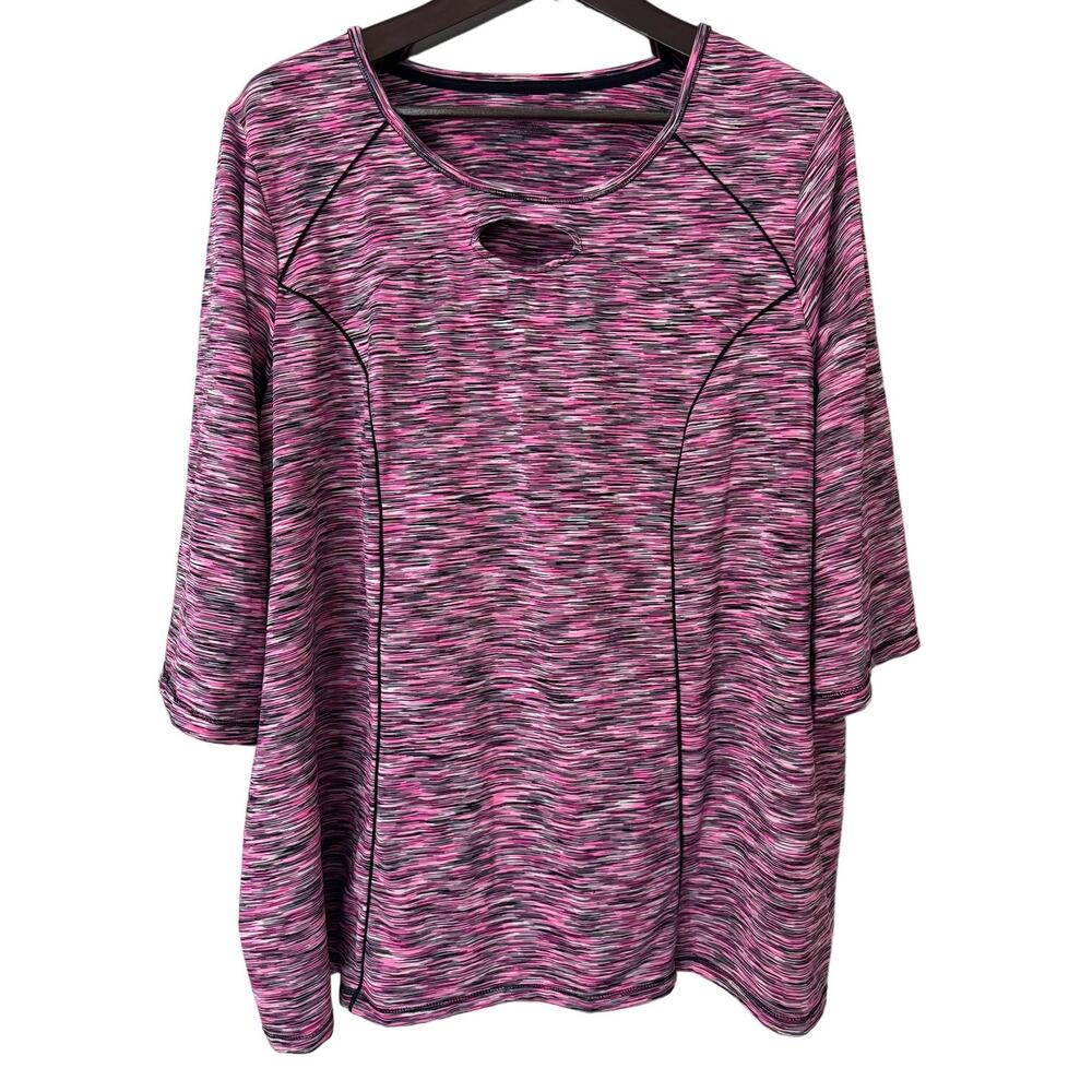 Catherine's Pink‎ Space Dye Breast Cancer 3/4 Sleeve Athletic Shirt Size 2X